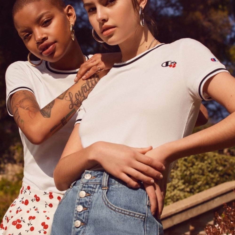 Champion White Cherry Tee with Black Accents
